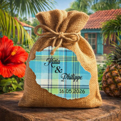 Étiquette Réunion personnalisée – carte Réunion 974 Madras bleu