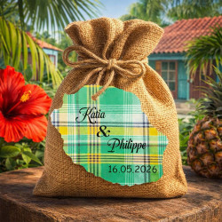 Étiquette Réunion personnalisée – carte Réunion 974 Madras vert