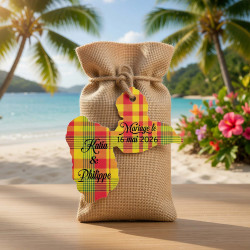 Étiquette Guadeloupe personnalisée – carte Gwada 971 Madras rouge