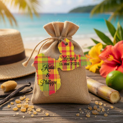 Étiquette Guadeloupe personnalisée – carte Gwada 971 Madras rouge