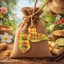 Étiquette Guadeloupe personnalisée – carte Gwada 971 Madras rouge