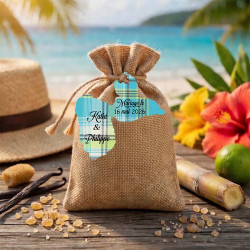 Étiquette Guadeloupe personnalisée – carte Gwada 971 Madras bleu