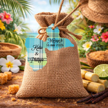 Étiquette Guadeloupe personnalisée – carte Gwada 971 Madras bleu