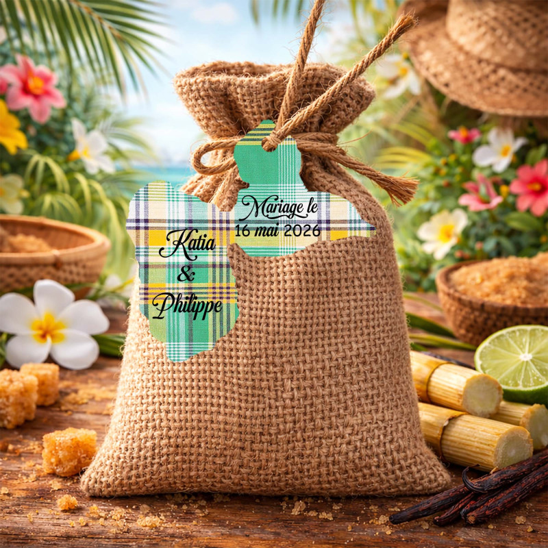 Étiquette Guadeloupe personnalisée – carte Gwada 971 Madras vert