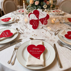 Menu mariage éventail cœur personnalisé – Rouge & blanc