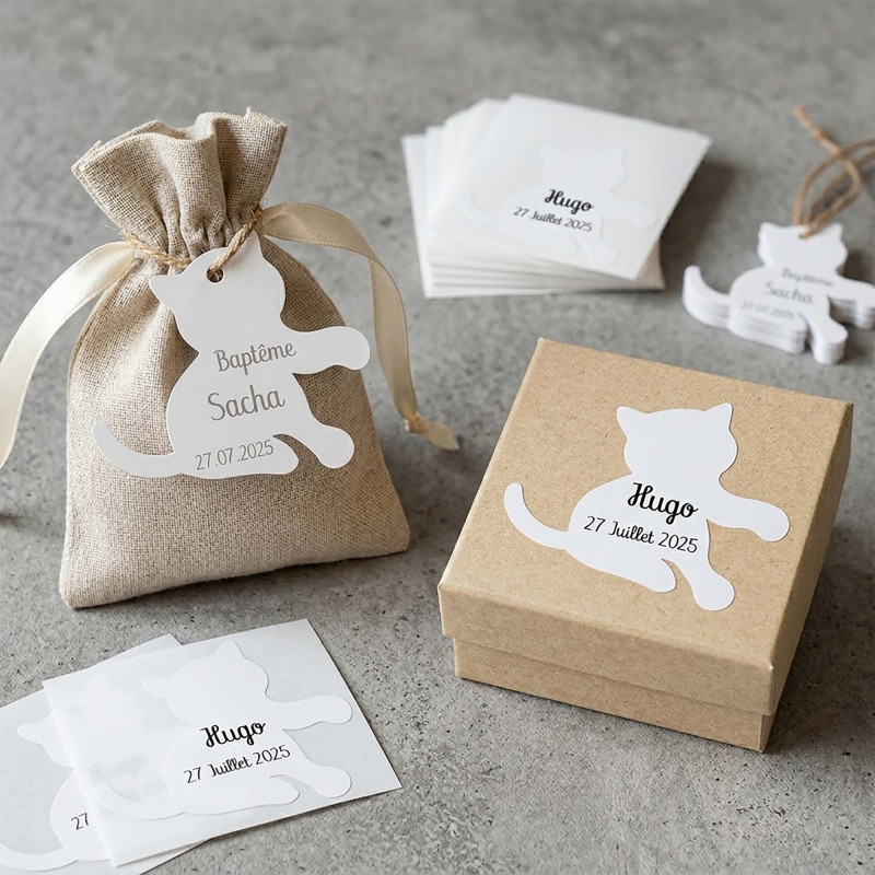 Étiquette en Forme de Chat - Choix de Coloris Variés