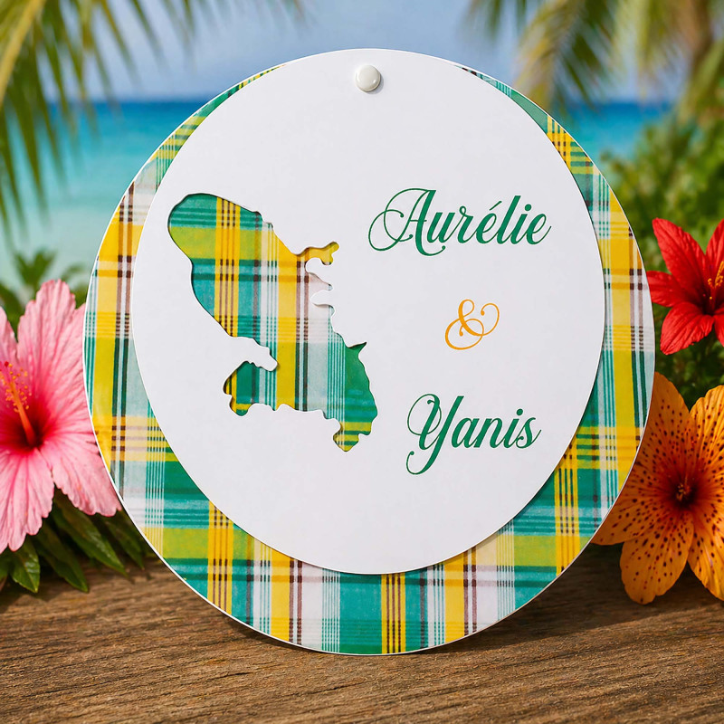 Faire-part mariage rond Madras – Martinique