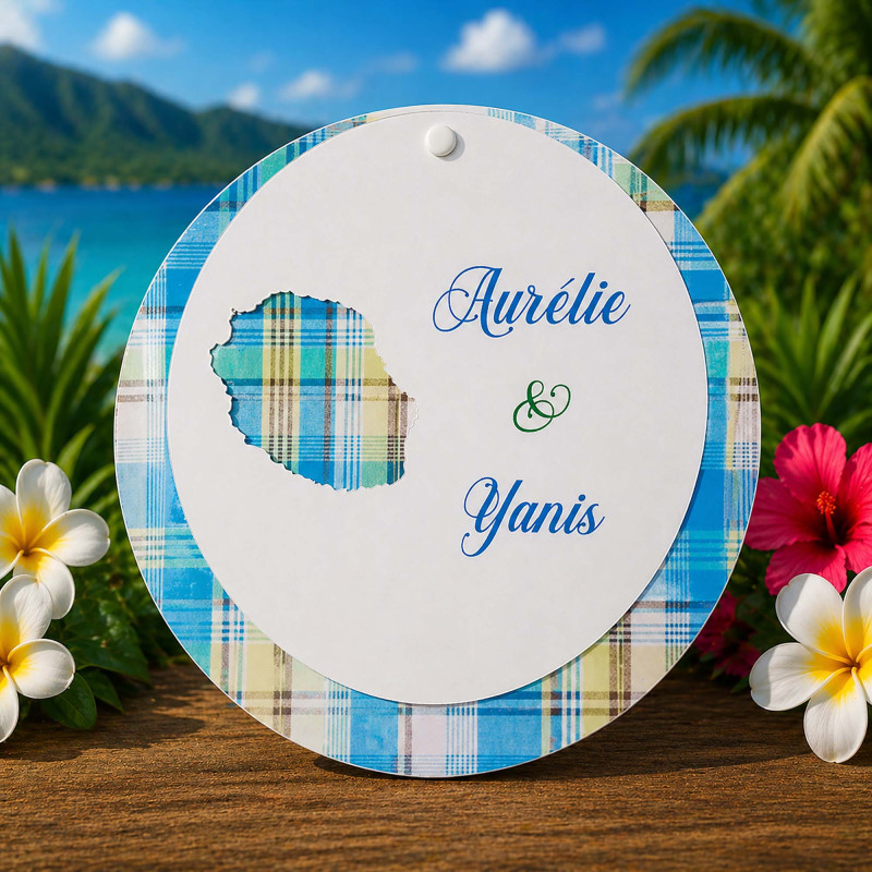 Faire-part mariage rond Madras – La Réunion