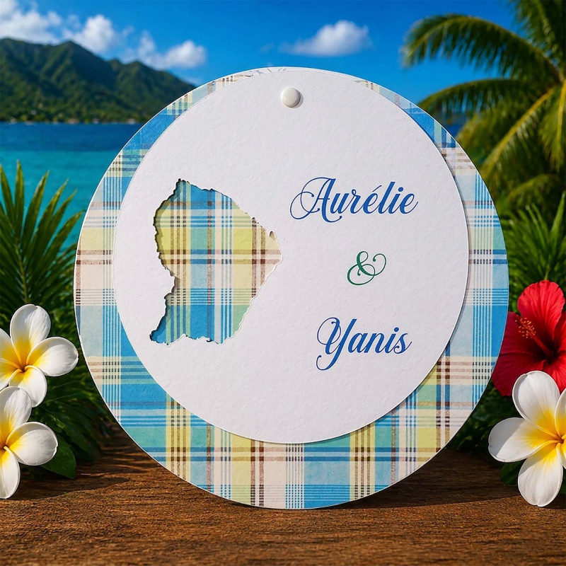 Faire-part mariage rond Madras – Guyane