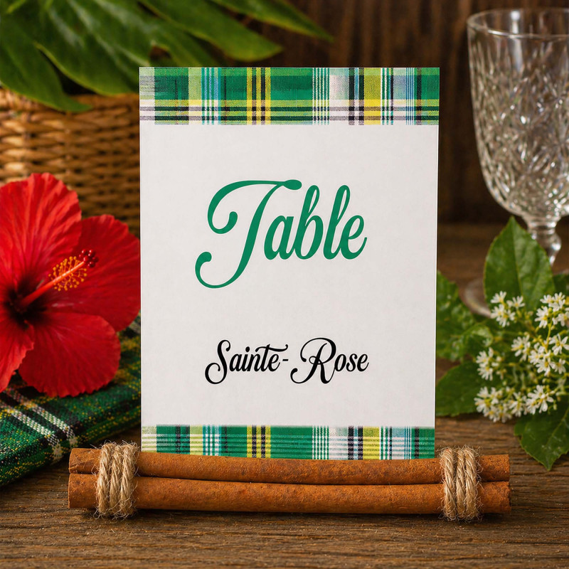 Carte nom de table personnalisée Madras – Rouge, bleu ou vert