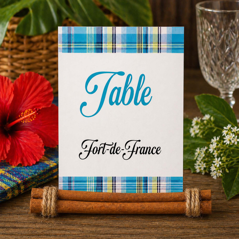 Carte nom de table personnalisée Madras – Rouge, bleu ou vert