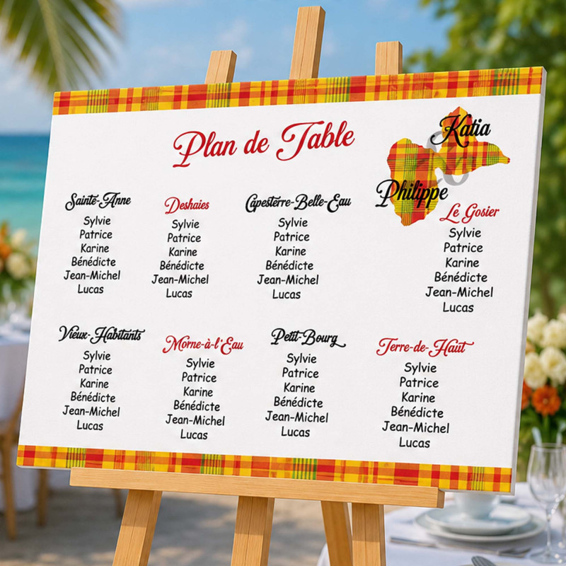 Plan de table Guadeloupe Madras rouge – Affiche ou toile personnalisée