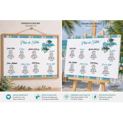 Plan de table Guadeloupe Madras bleu – Affiche ou toile personnalisée