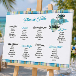 Plan de table Guadeloupe Madras bleu – Affiche ou toile personnalisée