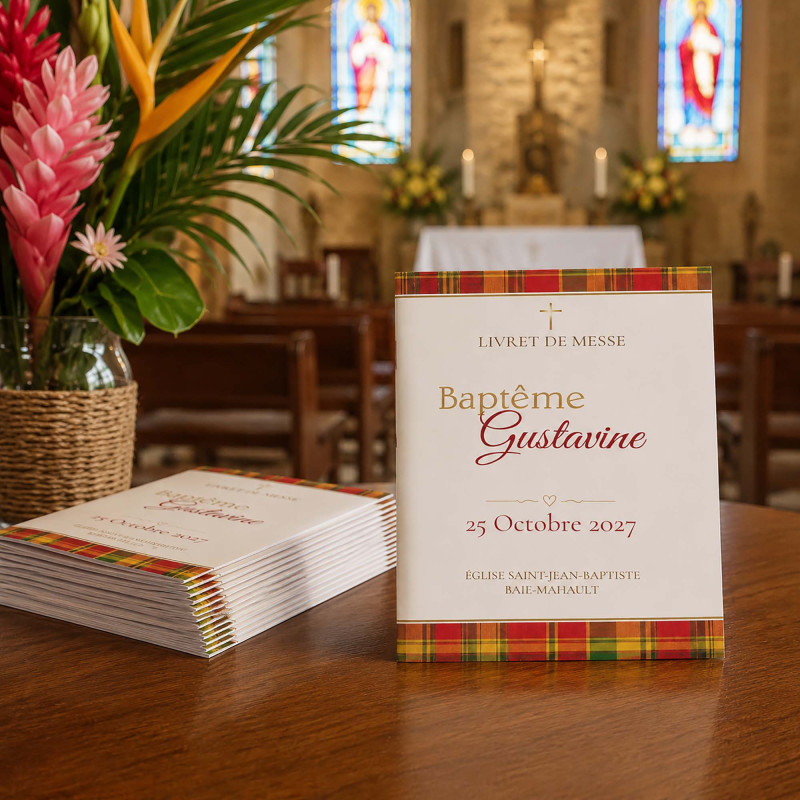 Livret de messe baptême Madras personnalisé