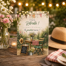 Carte invitation départ à la retraite – Guinguette au jardin