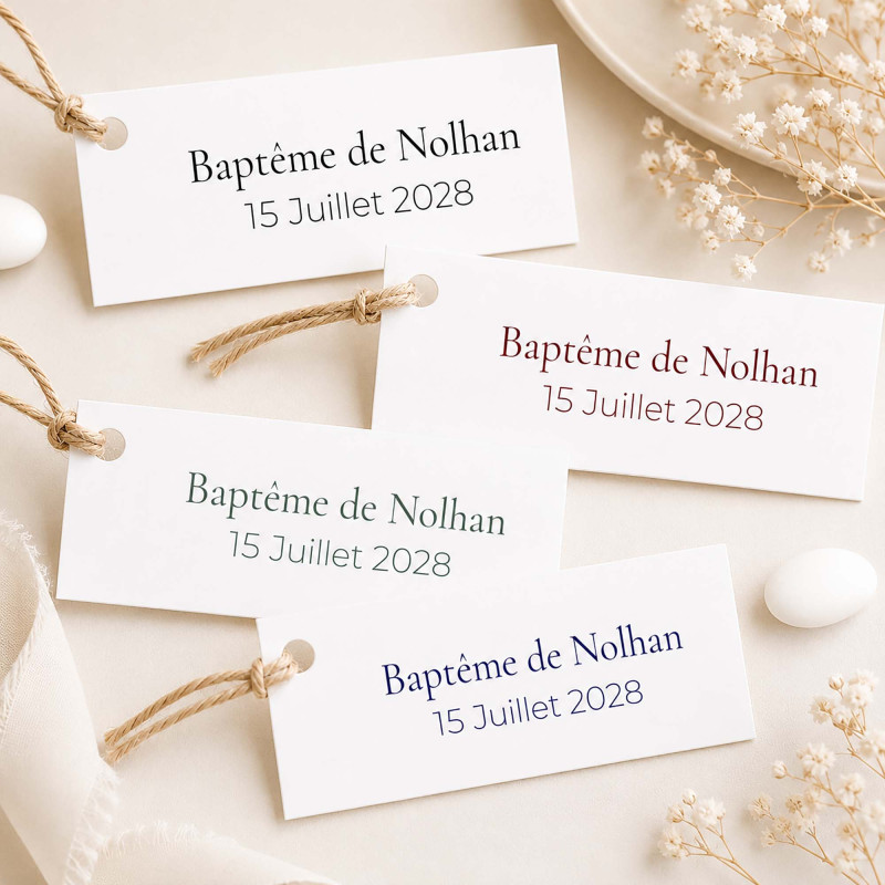 Étiquette rectangulaire baptême personnalisée – Minimaliste