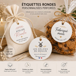 Étiquettes rondes perforées personnalisées – Packaging artisanal