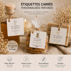 Étiquettes carrées perforées personnalisées – Packaging artisanal
