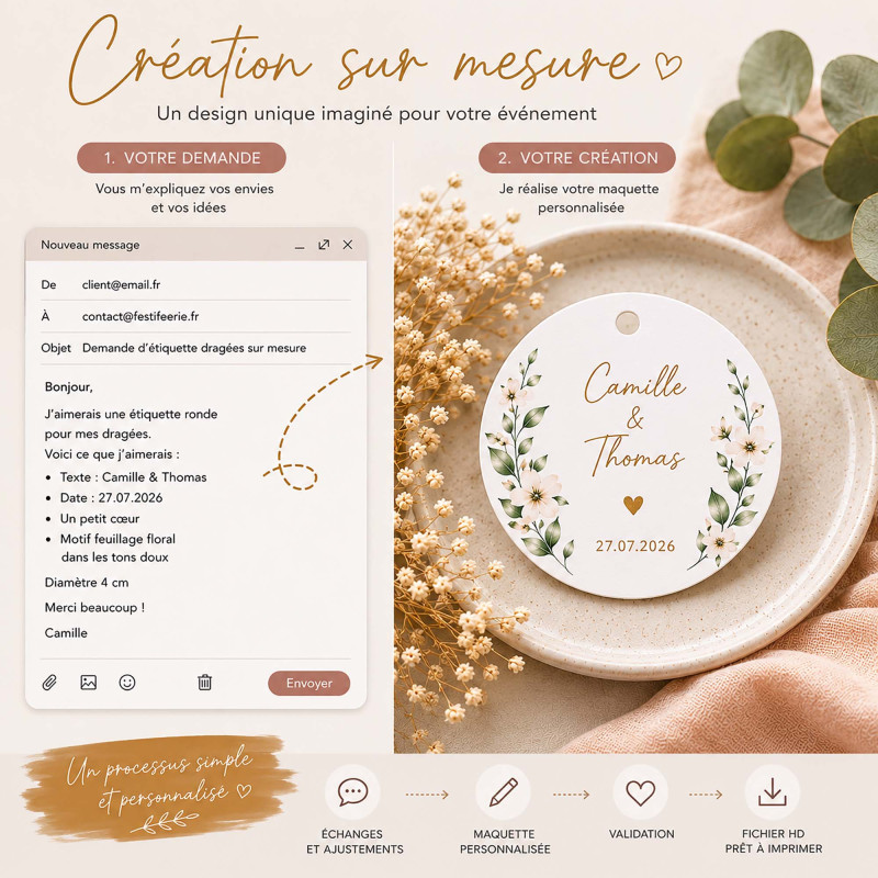 Création d’étiquettes dragées sur mesure – Mariage & baptême