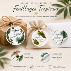 Étiquettes dragées & cadeaux personnalisées – Feuillages Tropicaux