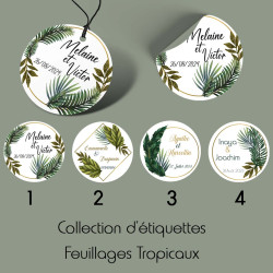 Étiquettes dragées & cadeaux personnalisées – Feuillages Tropicaux