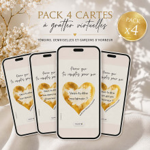 Pack Mariage – 4 cartes à gratter virtuelles Témoins & Cortège