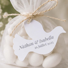 Étiquette colombe personnalisée – Baptême & Mariage