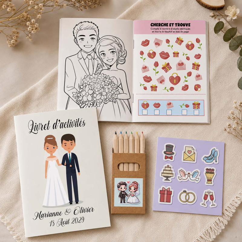 Livret d'activités mariage personnalisé – 16 couples de mariés au choix