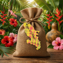 Étiquette Martinique personnalisée – carte Madinina 972 Madras rouge