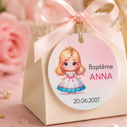 Étiquette anniversaire ou baptême – Princesse