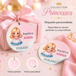 Étiquette anniversaire ou baptême – Princesse