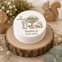 Étiquette dragées personnalisée – Collection Les Amis de la Forêt