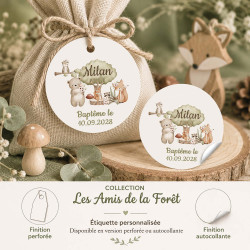 Étiquette dragées personnalisée – Collection Les Amis de la Forêt
