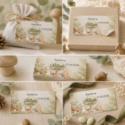 Étiquette dragées rectangle – Collection Les Amis de la Forêt