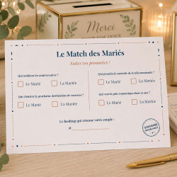 Le Match des Mariés – Carte jeu mariage à remplir par les invités