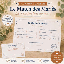Le Match des Mariés – Carte jeu mariage à remplir par les invités