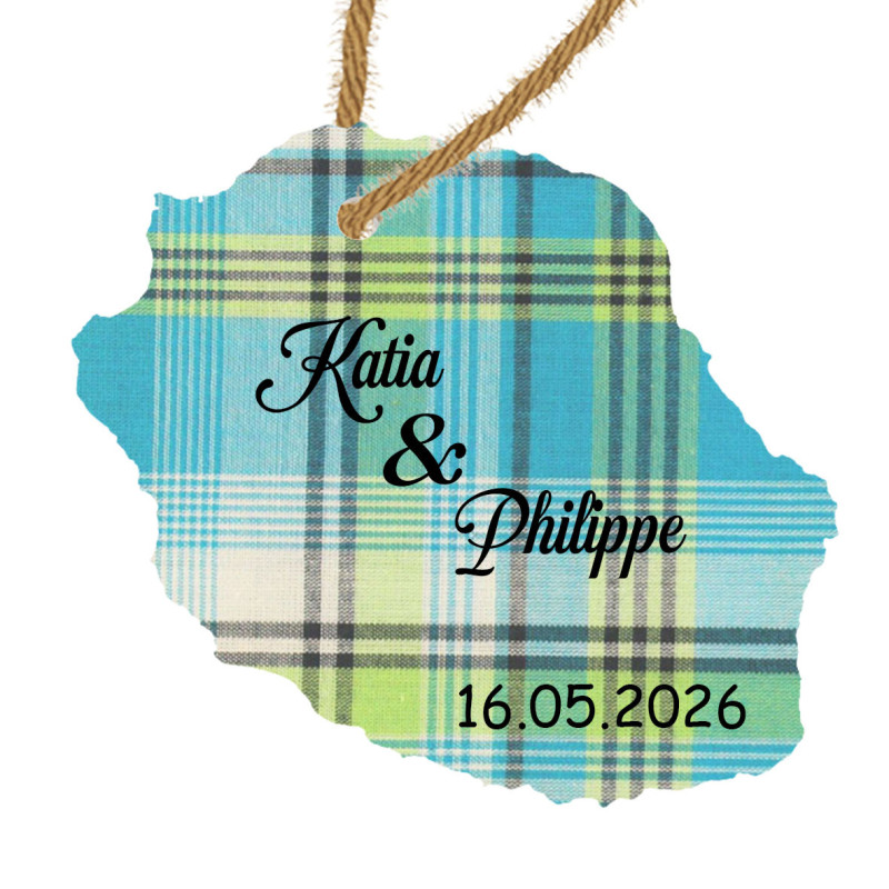 Étiquette carte La Réunion 974 Madras Bleu