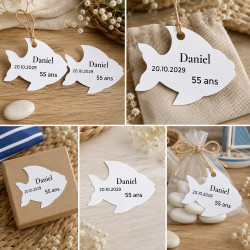 Étiquette poisson personnalisée – Baptême, communion et anniversaire