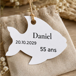 Étiquette poisson personnalisée – Baptême, communion et anniversaire