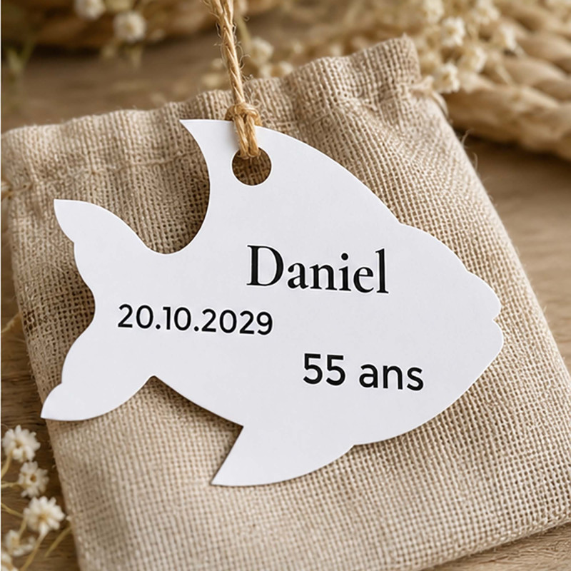 Étiquette poisson personnalisée – Baptême, communion et anniversaire