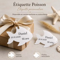 Étiquette poisson personnalisée – Baptême, communion et anniversaire