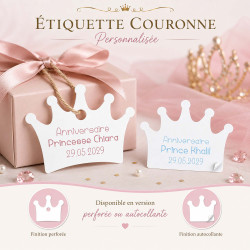 Étiquette couronne personnalisée | Dragées mariage, baptême, anniversaire prince & princesse