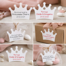 Étiquette couronne personnalisée | Dragées mariage, baptême, anniversaire prince & princesse