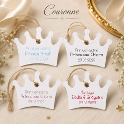 Étiquette couronne personnalisée | Dragées mariage, baptême, anniversaire prince & princesse