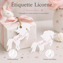 Étiquette Licorne personnalisée | Dragées, cadeaux invités & anniversaire