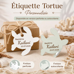 Étiquette Tortue personnalisée | Baptême, anniversaire & thème marin