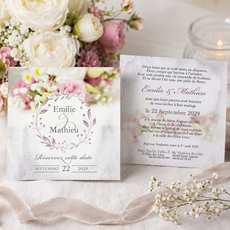 Faire-part personnalisé - Collection Rose Shabby Chic