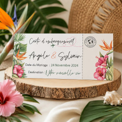 Faire-part mariage personnalisé - Carte d'embarquement Tropicale