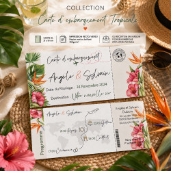 Faire-part mariage personnalisé - Carte d'embarquement Tropicale